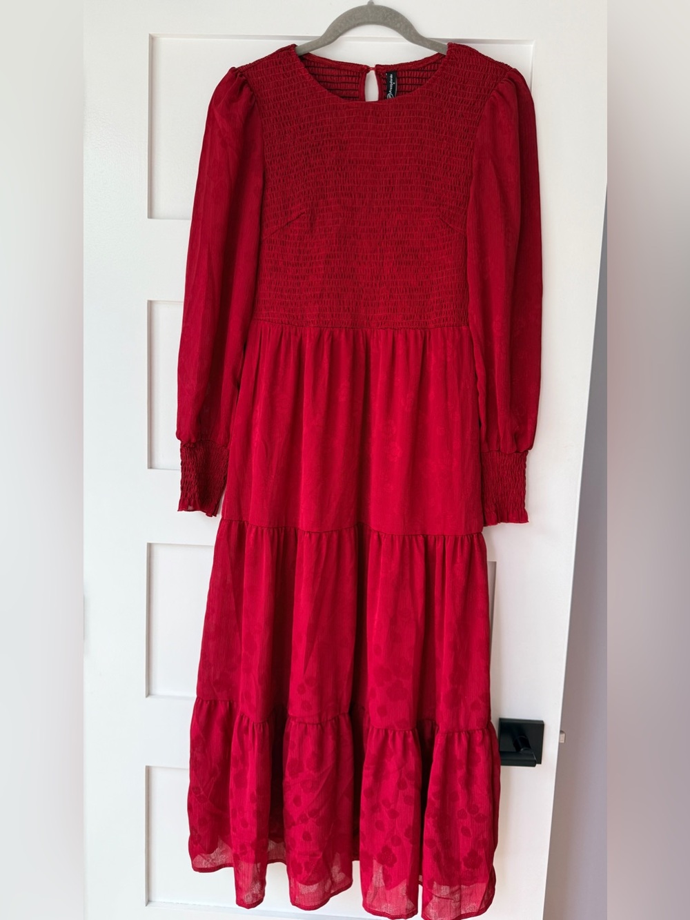 Dark Red Long Sleeve Tiered Maxi Dress